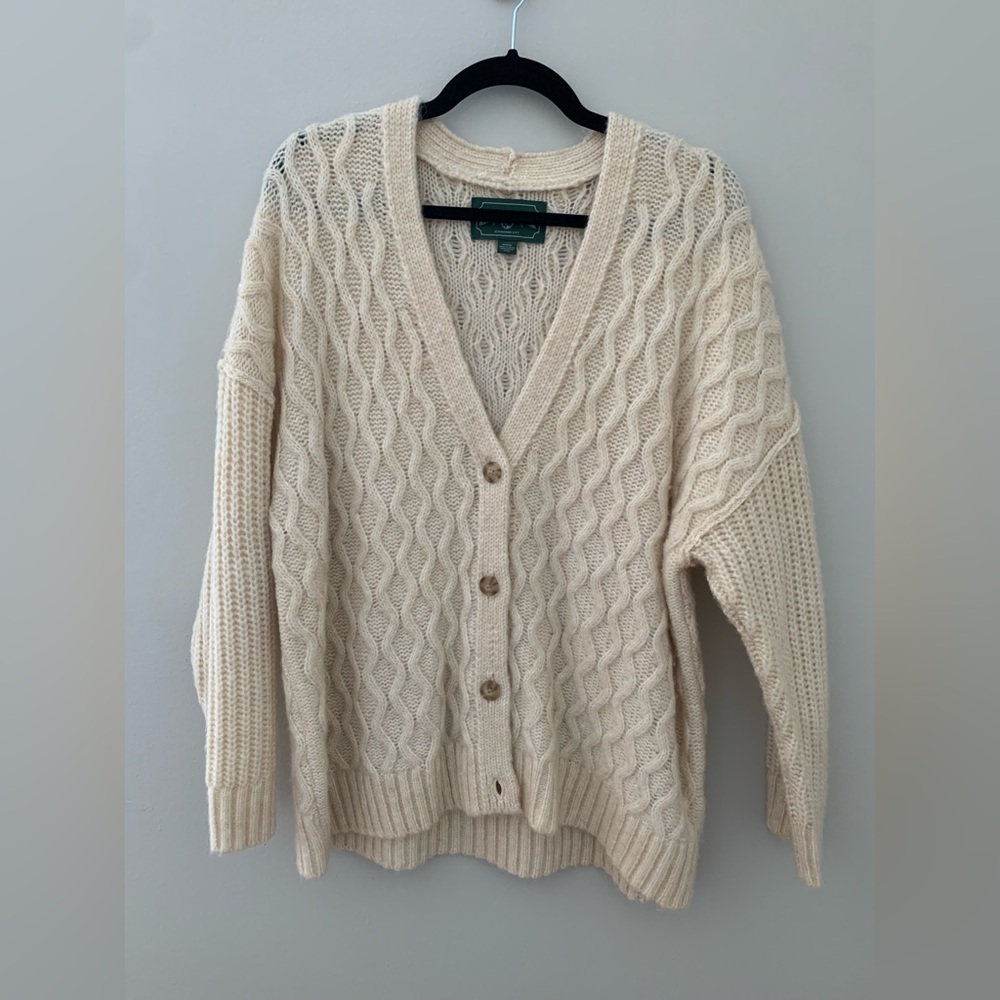 American Eagle Outfitters Cream Cable Knit Cardigan